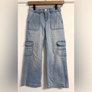 Wonder Nation Girls Blue Straight Leg Cargo Jeans Size 8 Adjustable Kids Denim